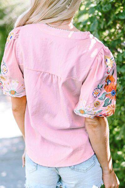 Floral Embroidered Puff Sleeve Blouse for Women Fashion - Selvanelle