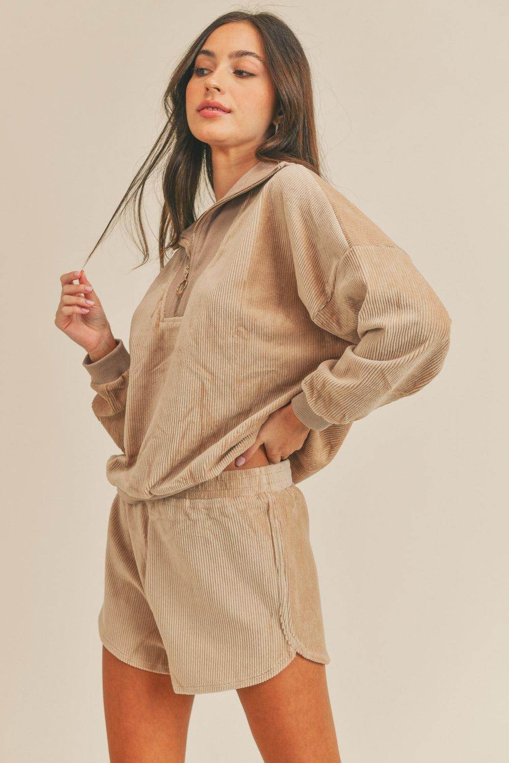 MABLE Corduroy Half Zip Top and Shorts Set for Women - Selvanelle