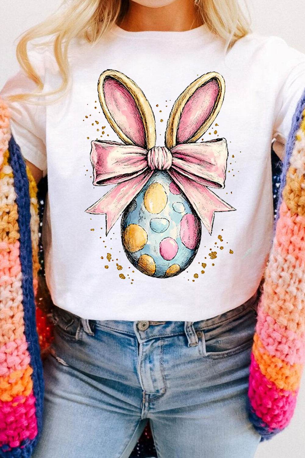 Easter Egg Bow Bunny Ear Graphic T-Shirt - Selvanelle