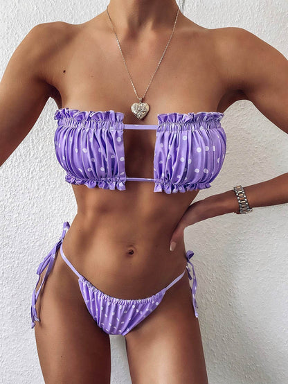 Frill Trim Ruched Bikini Set - Selvanelle