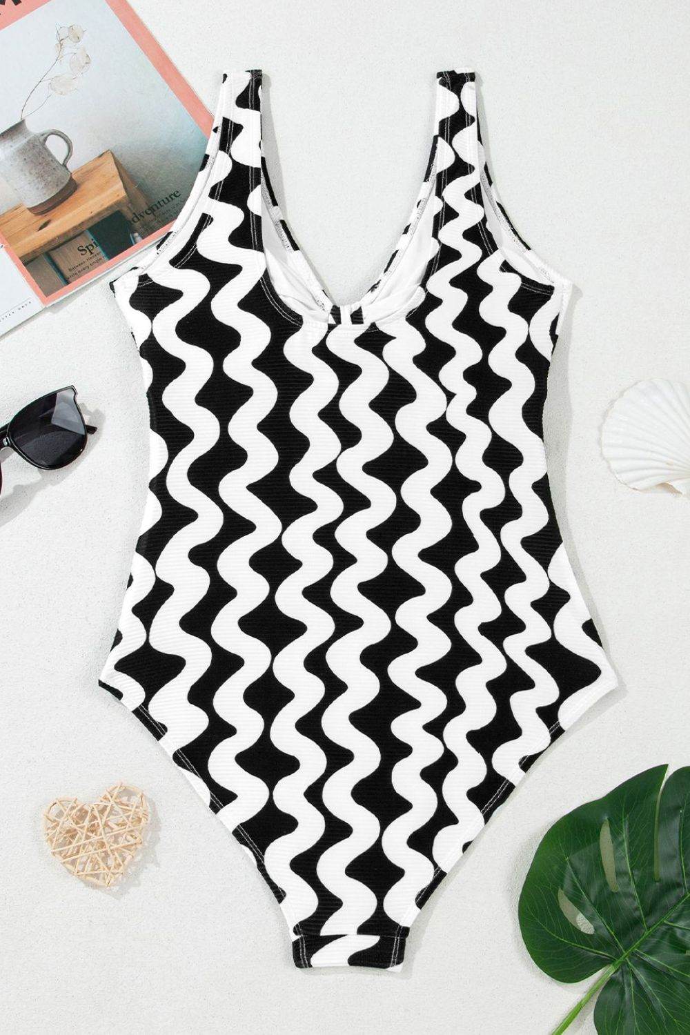 Tied Front Contrast Striped One-Piece Swimsuit - Selvanelle