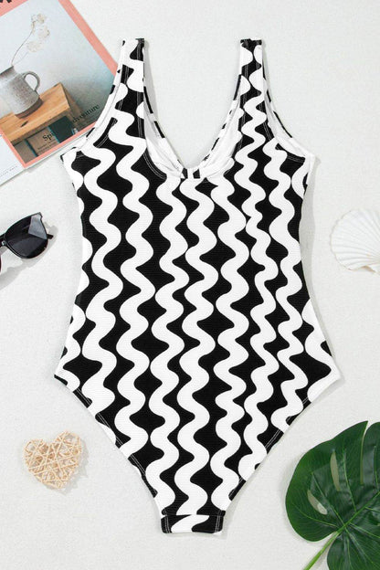 Tied Front Contrast Striped One-Piece Swimsuit - Selvanelle
