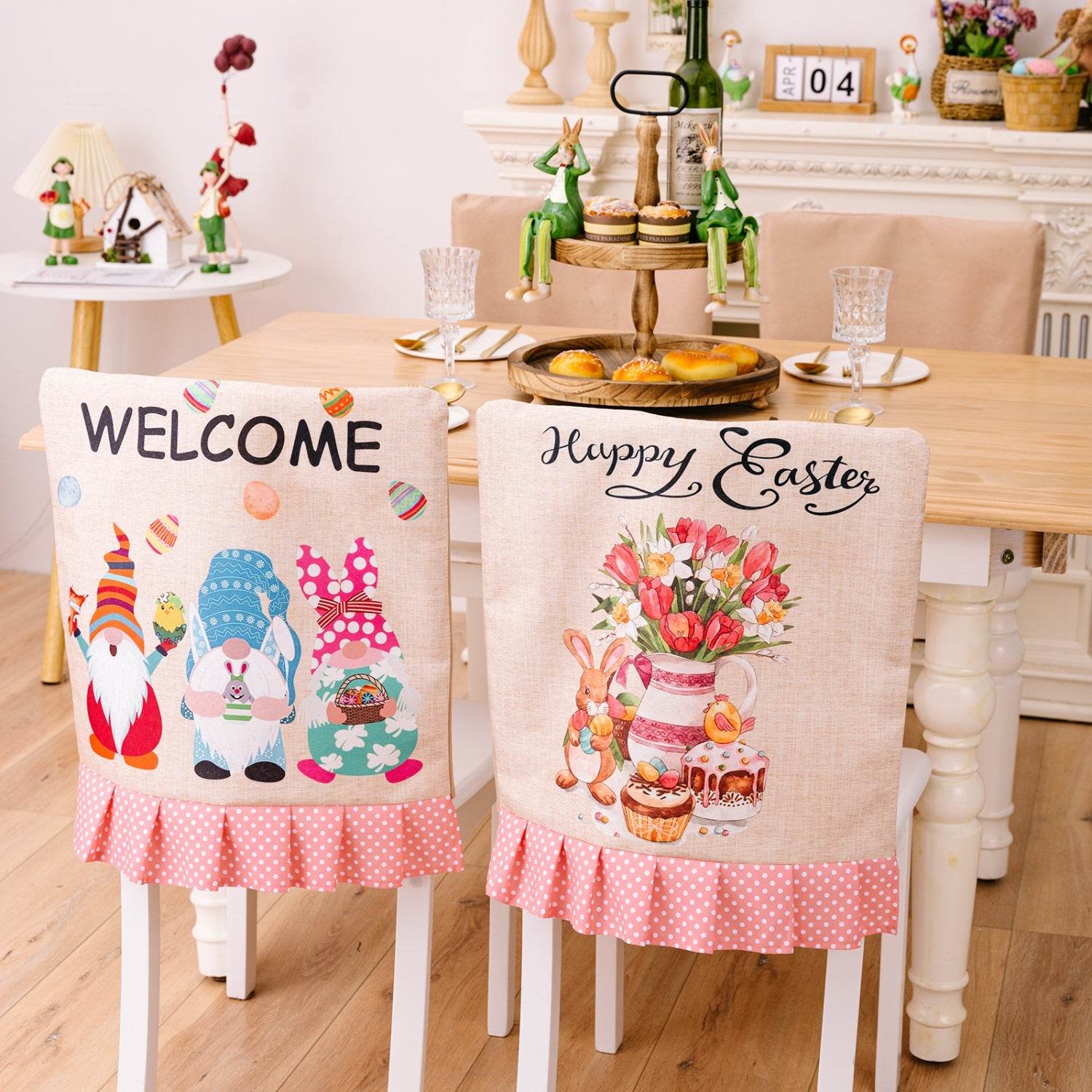 Easter Polka Dot Pleated Hem Chair Cover - Selvanelle