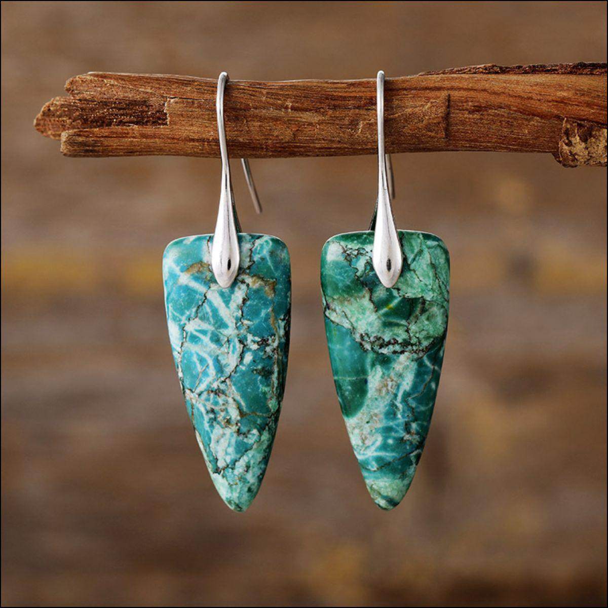 Natural Stone Geometric Shape Earrings in Platinum and Gold - Selvanelle
