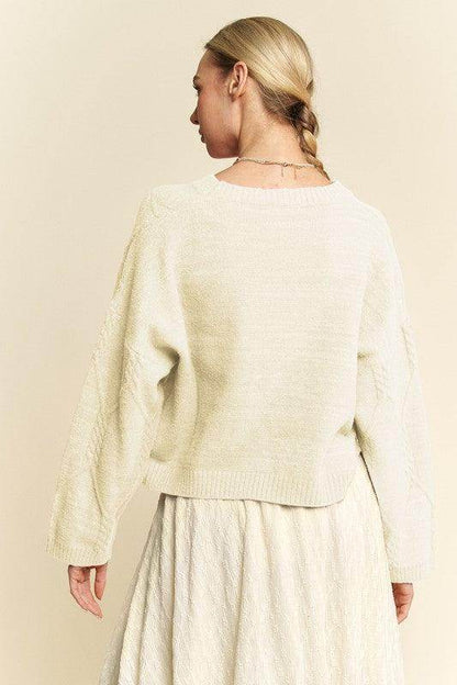 Davi & Dani Diamond Cable Pattern Drop Shoulder Sweater - Selvanelle