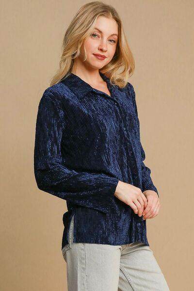 Umgee Side Slit Texture Button Up Shirt for Women - Selvanelle