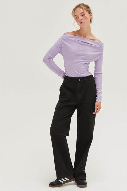 HYFVE Off Shoulder Ribbed Knit Top for Casual Elegance - Selvanelle