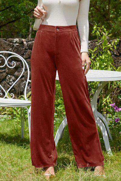 Velvet Wide Leg Pants with Pockets for Stylish Comfort - Selvanelle
