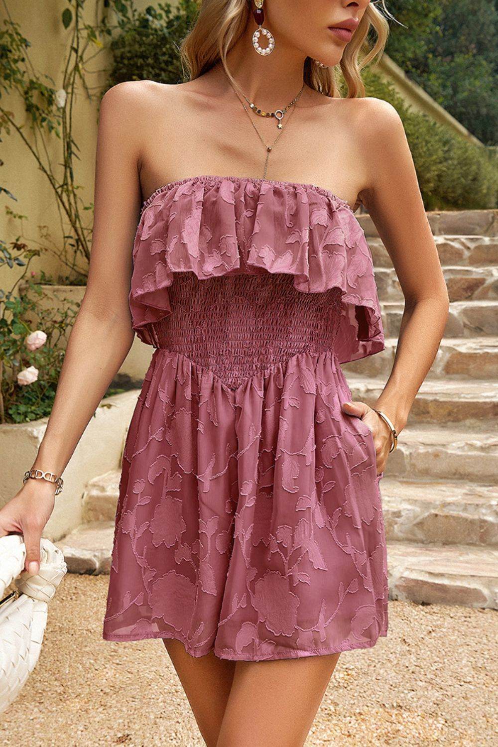 Devine Strapless Layered Smocked Romper - Selvanelle