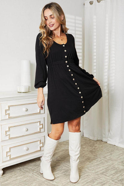 Double Take Scoop Neck Empire Waist Long Sleeve Magic Dress - Selvanelle
