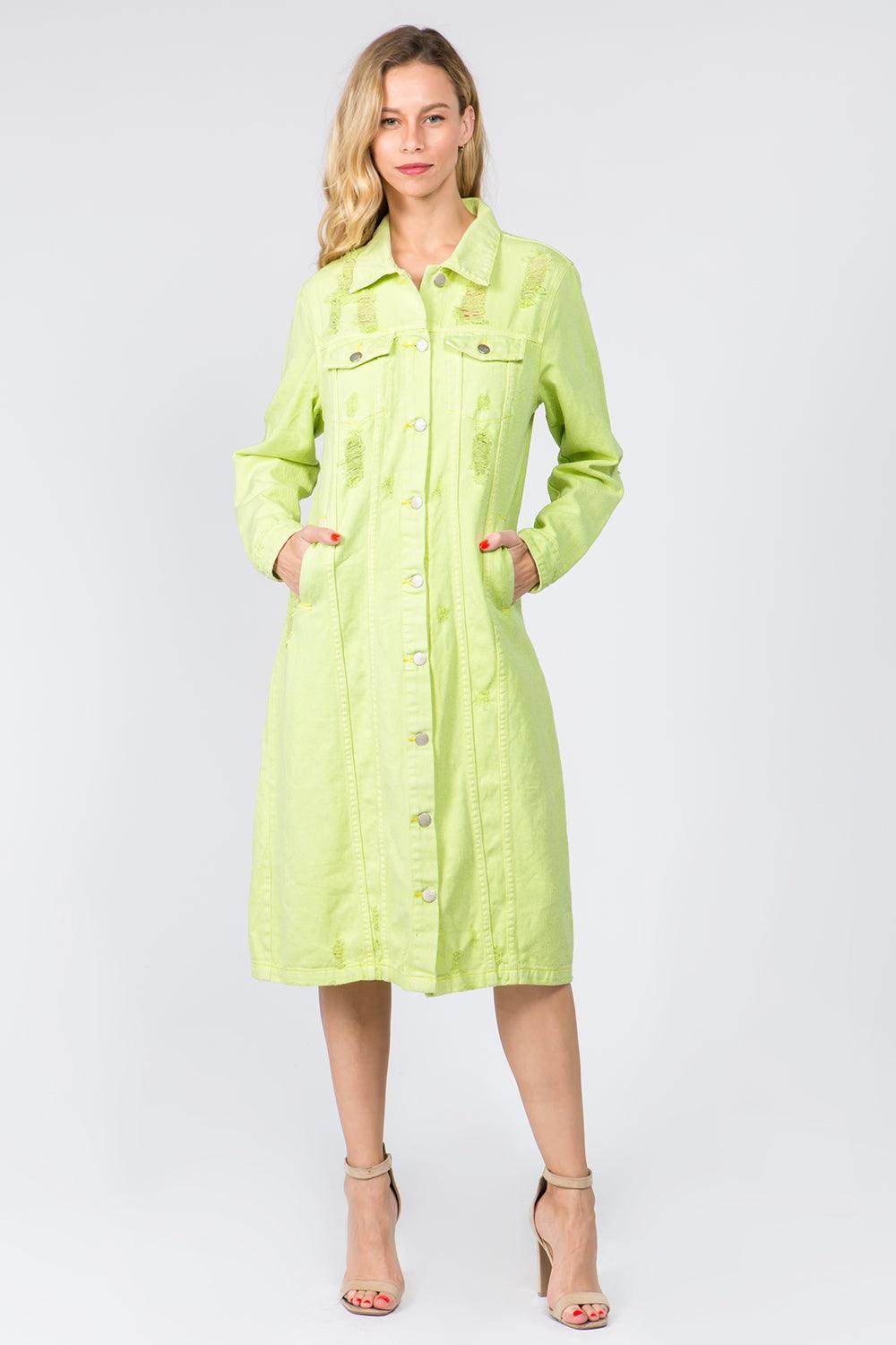 American Bazi Button Up Distressed Denim Dress for Women - Selvanelle
