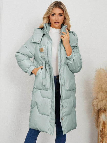 Long Sleeve Longline Hooded Winter Coat for Women - Selvanelle
