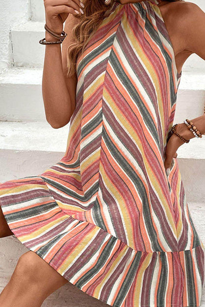Perfee Striped Round Neck Sleeveless Mini Dress for Women - Selvanelle