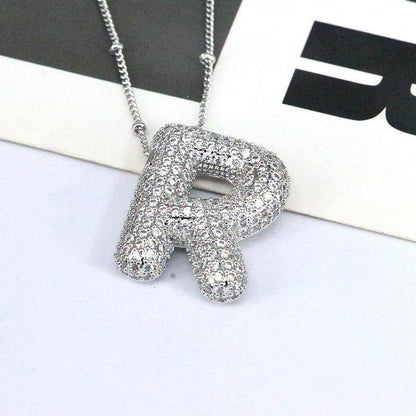Copper Inlaid Zircon Letter Pendant Necklace for Women - Selvanelle