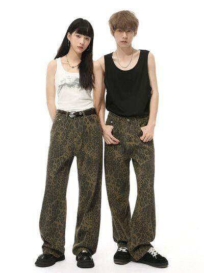 Leopard Jeans With Pockets For Stylish Everyday Wear - Selvanelle