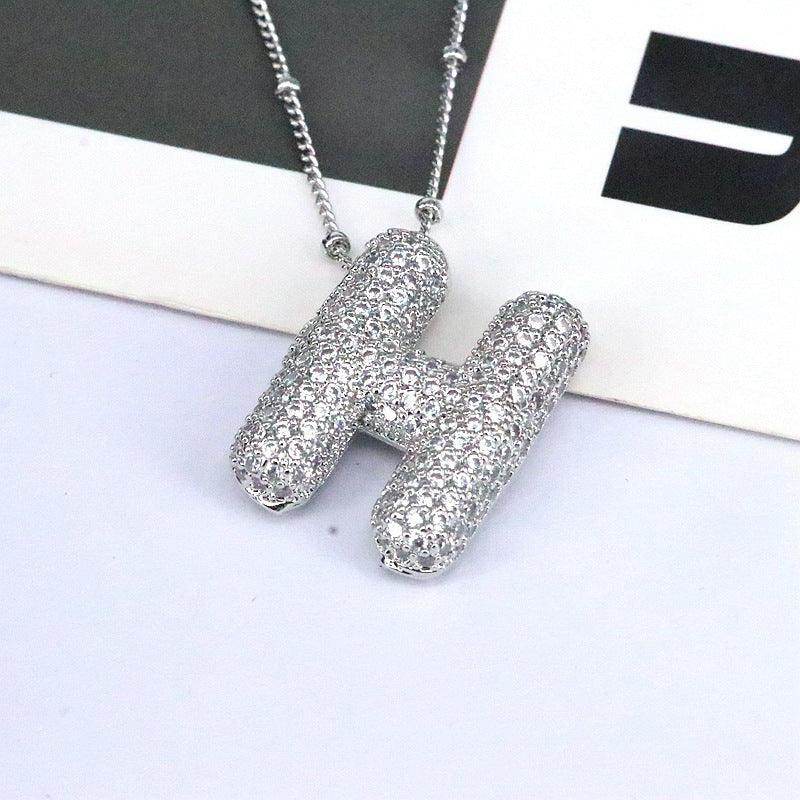 Copper Inlaid Zircon Letter Pendant Necklace for Women - Selvanelle