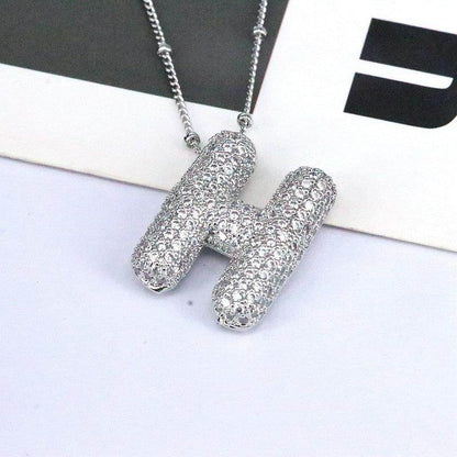 Copper Inlaid Zircon Letter Pendant Necklace for Women - Selvanelle