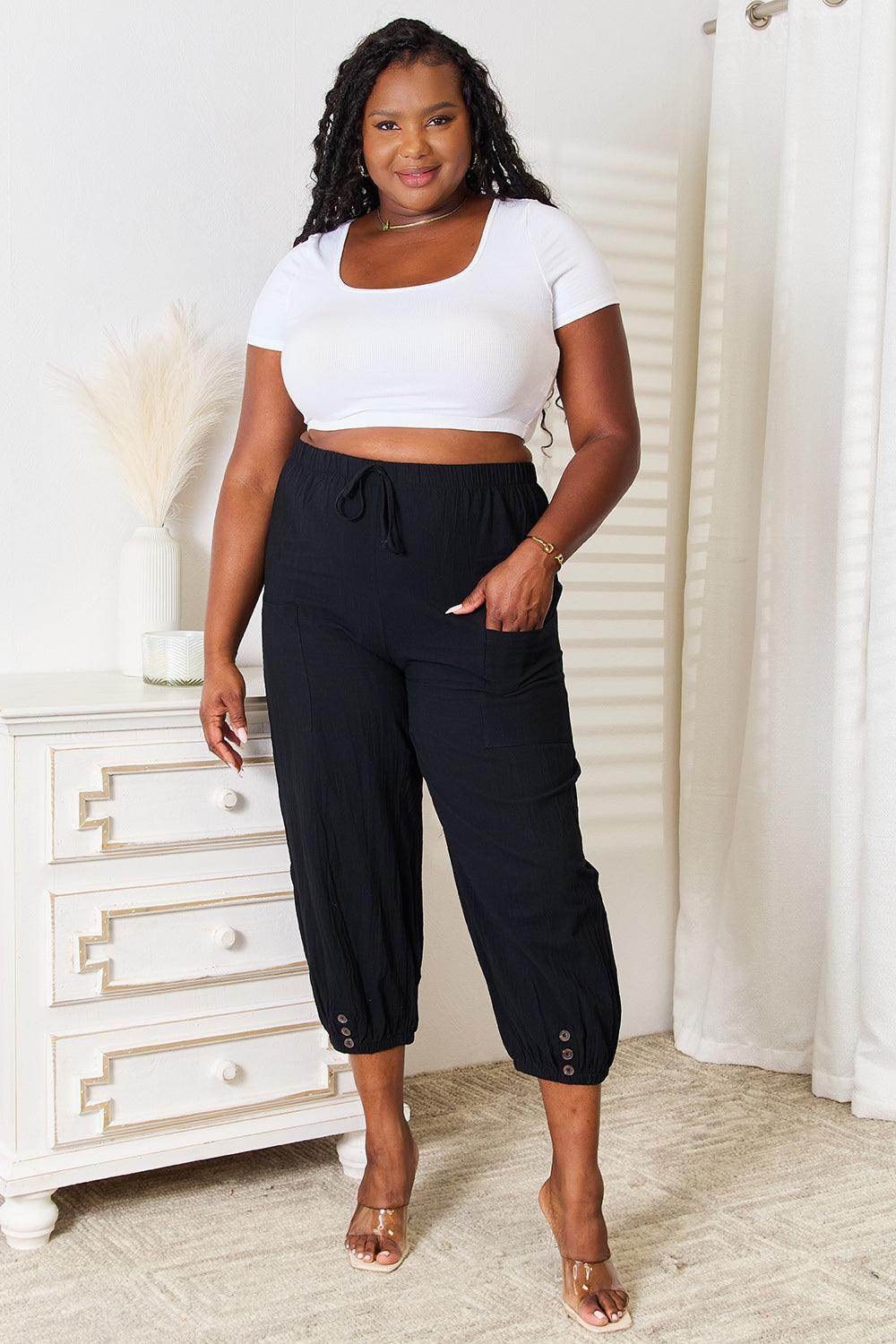 Shiny Decorative Button Cropped Pants for Stylish Outfits - Selvanelle