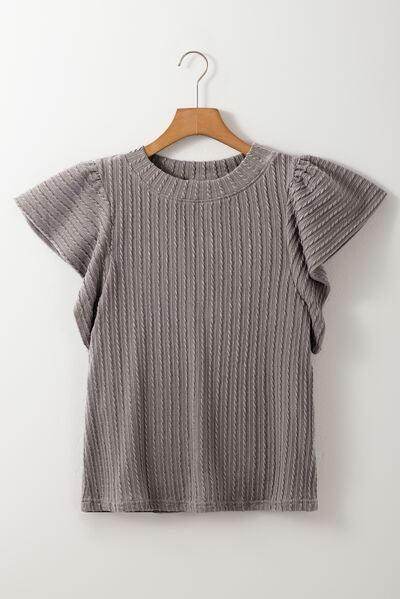 Textured Round Neck Flounce Sleeve Blouse for Stylish Wear - Selvanelle