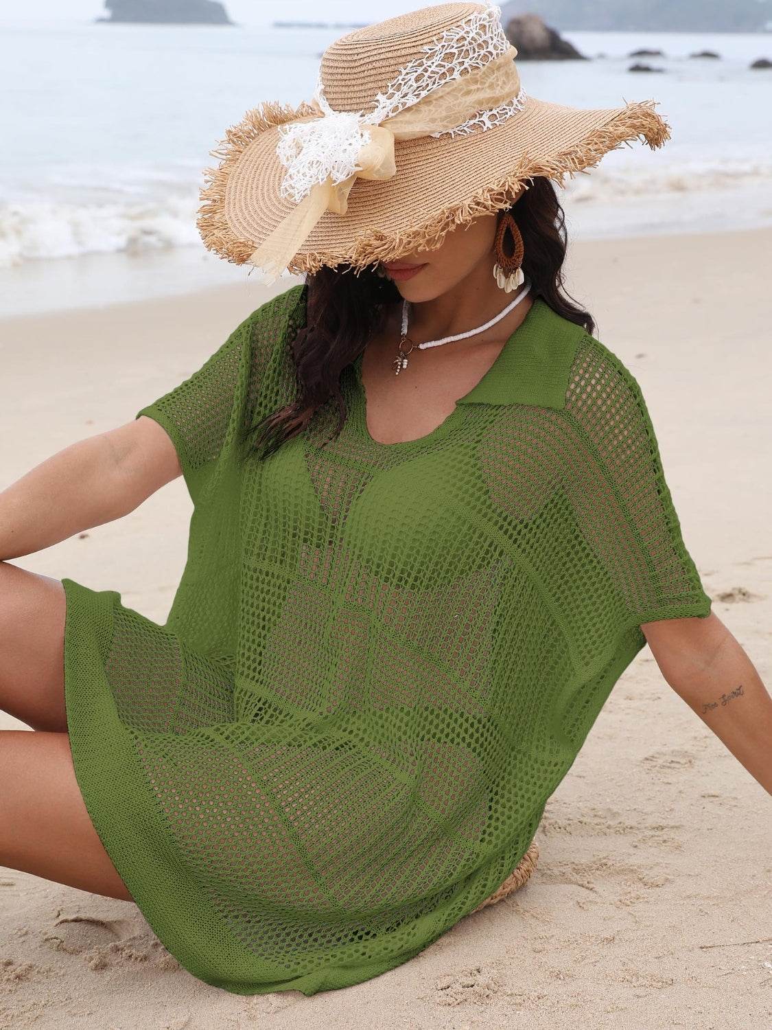 Hollow Out Collared Neck Cover-Up - Selvanelle