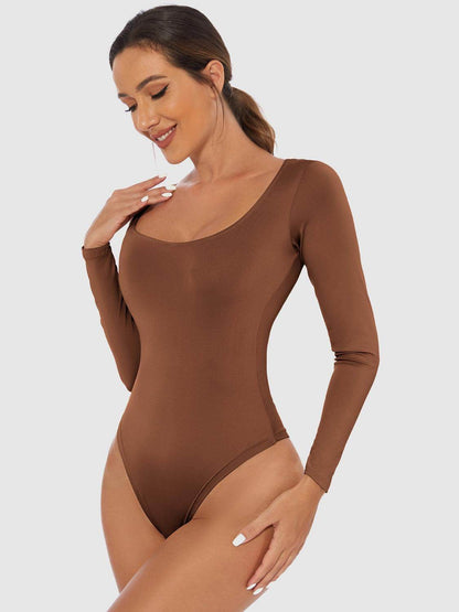 Full Size Scoop Neck Long Sleeve Bodysuit for Women - Selvanelle