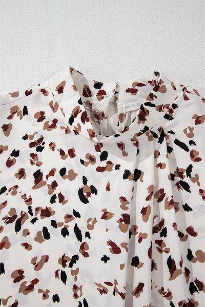 Printed Mock Neck Balloon Sleeve Blouse for Women - Selvanelle