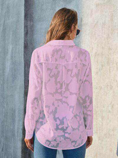 Full Size Collared Neck Long Sleeve Shirt Plus Size Women - Selvanelle