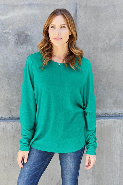 Double Take Full Size Round Neck Long Sleeve T-Shirt for Women - Selvanelle