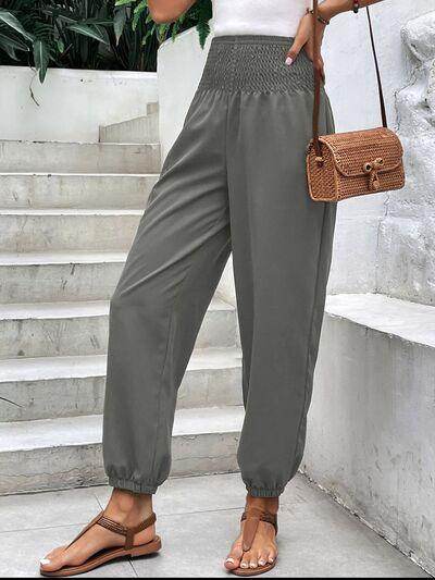 Smocked High Rise Joggers with Pockets for Women - Selvanelle