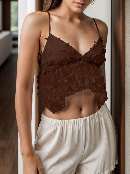 Tied V-Neck Cami for Women in Sheer Polyester Fabric - Selvanelle