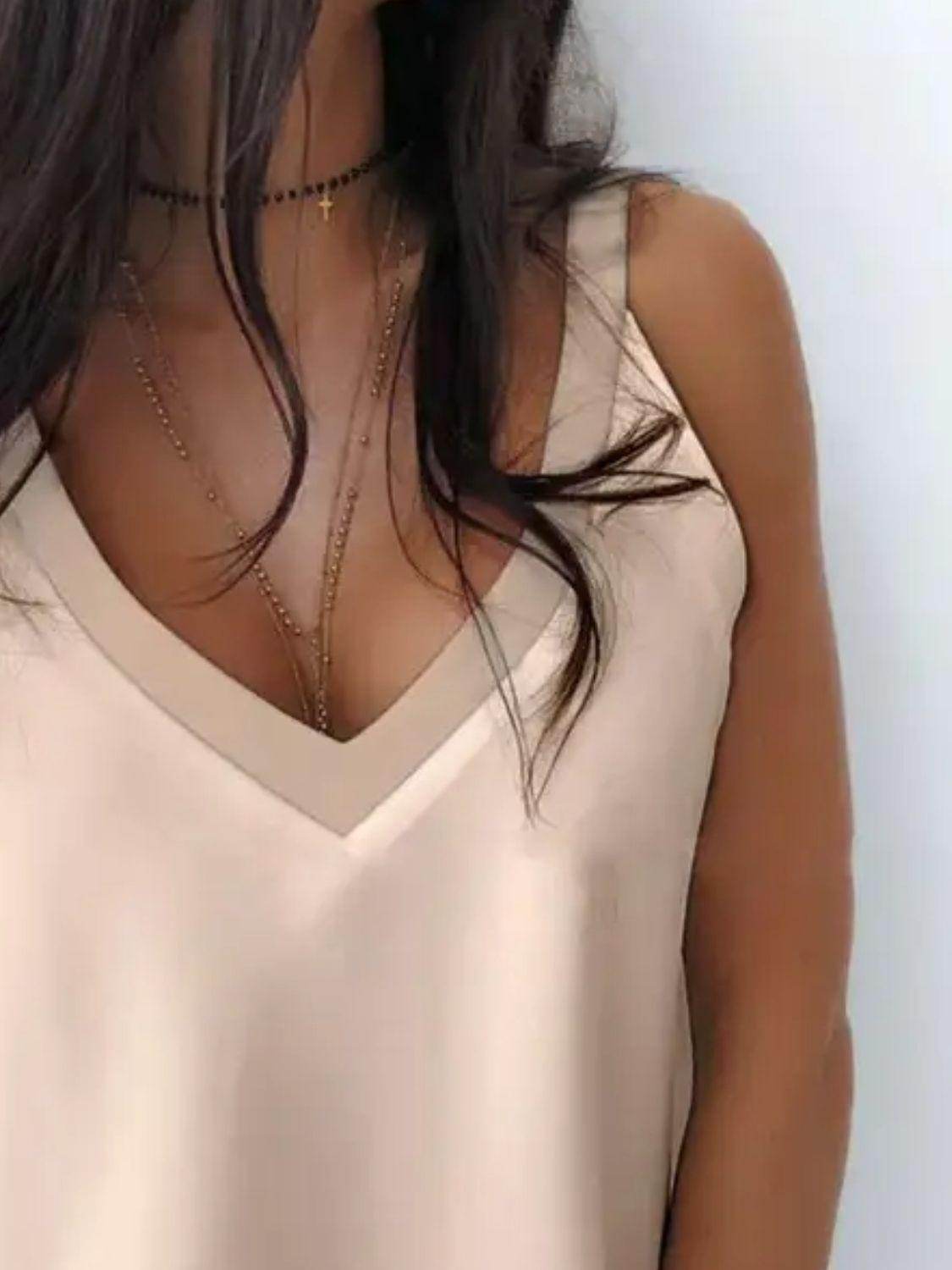 V-Neck Wide Strap Cami for Women in Opaque Polyester - Selvanelle