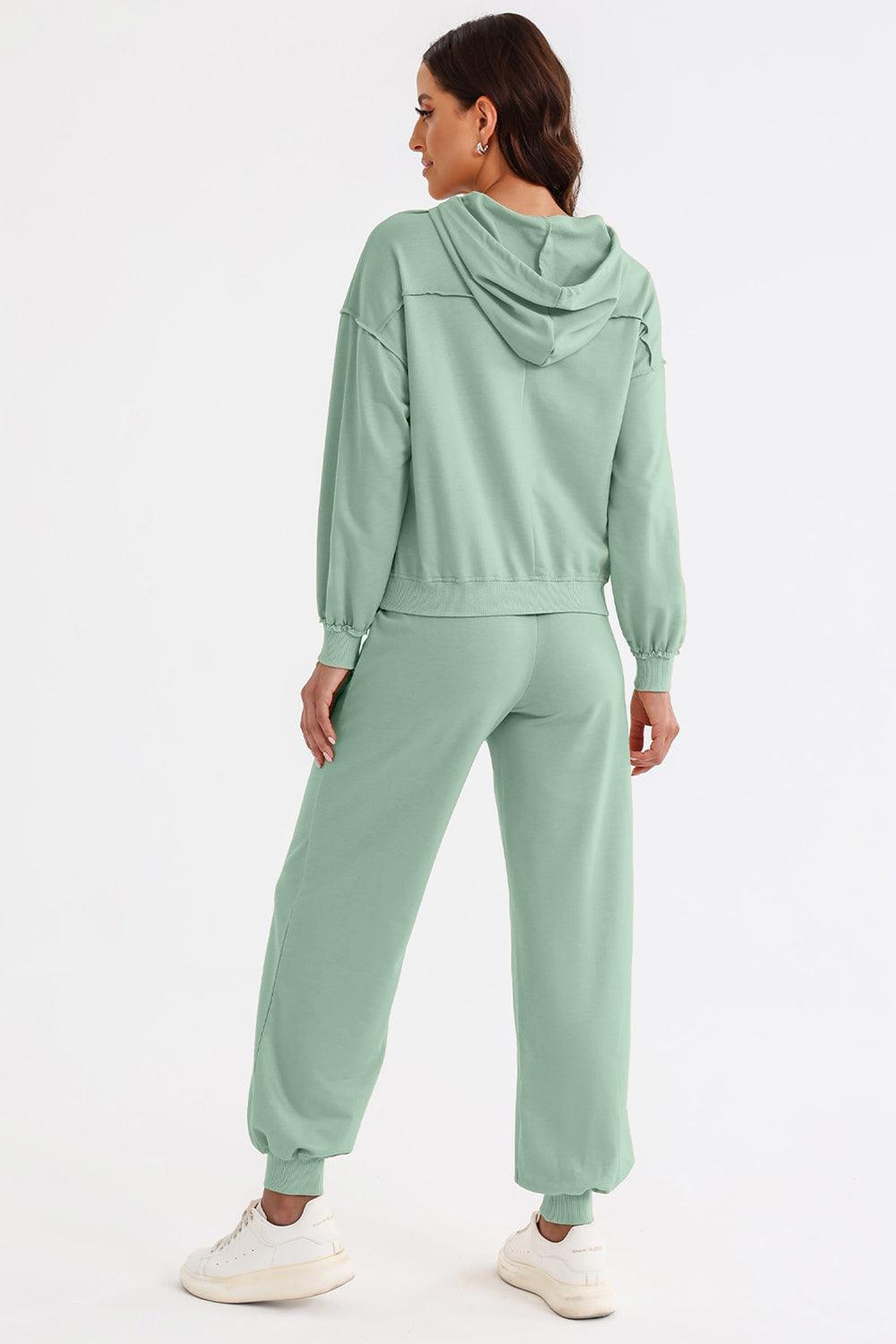 Cutout Drawstring Hoodie and Joggers Active Set for Women