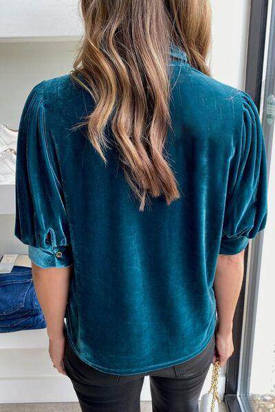 Tie Neck Half Sleeve Blouse for Women in Sheer Fabric - Selvanelle