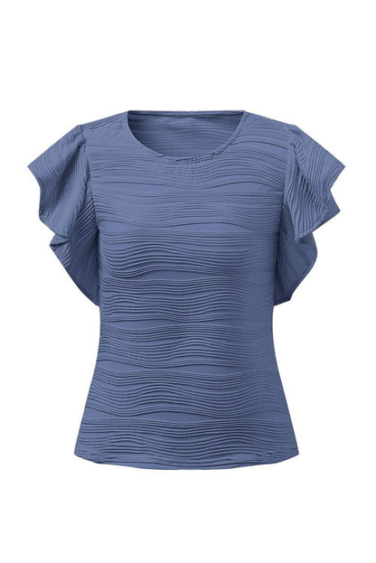 Textured Round Neck Cap Sleeve Top for Casual Style - Selvanelle