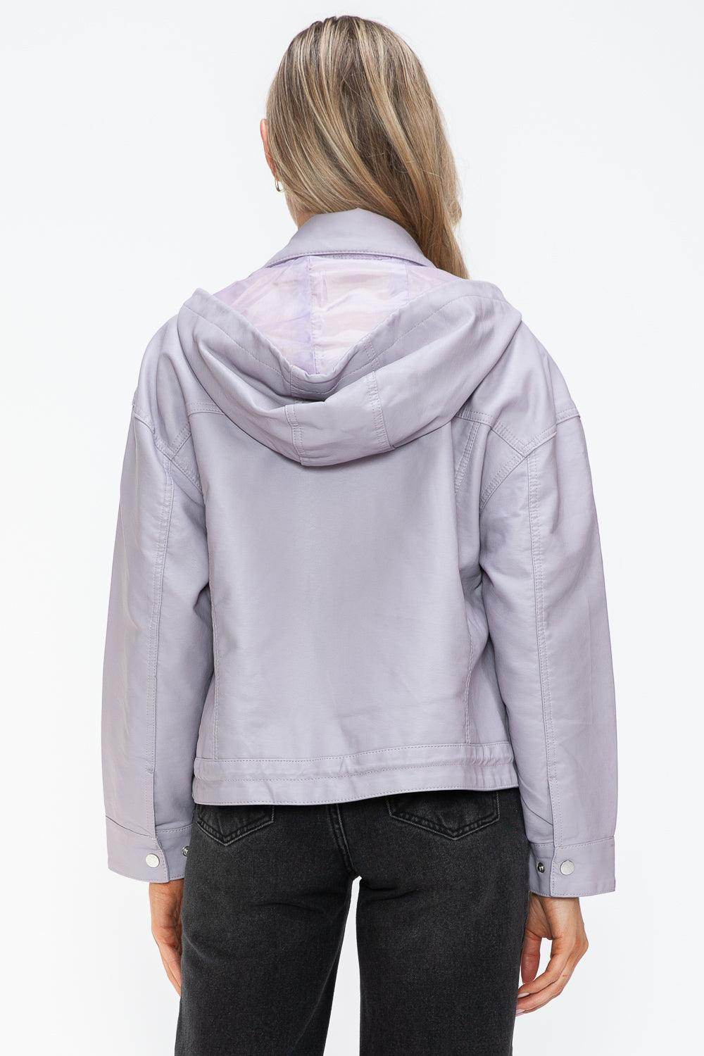 How Dare U Drawstring Hem PU Leather Zip Up Jacket Women - Selvanelle