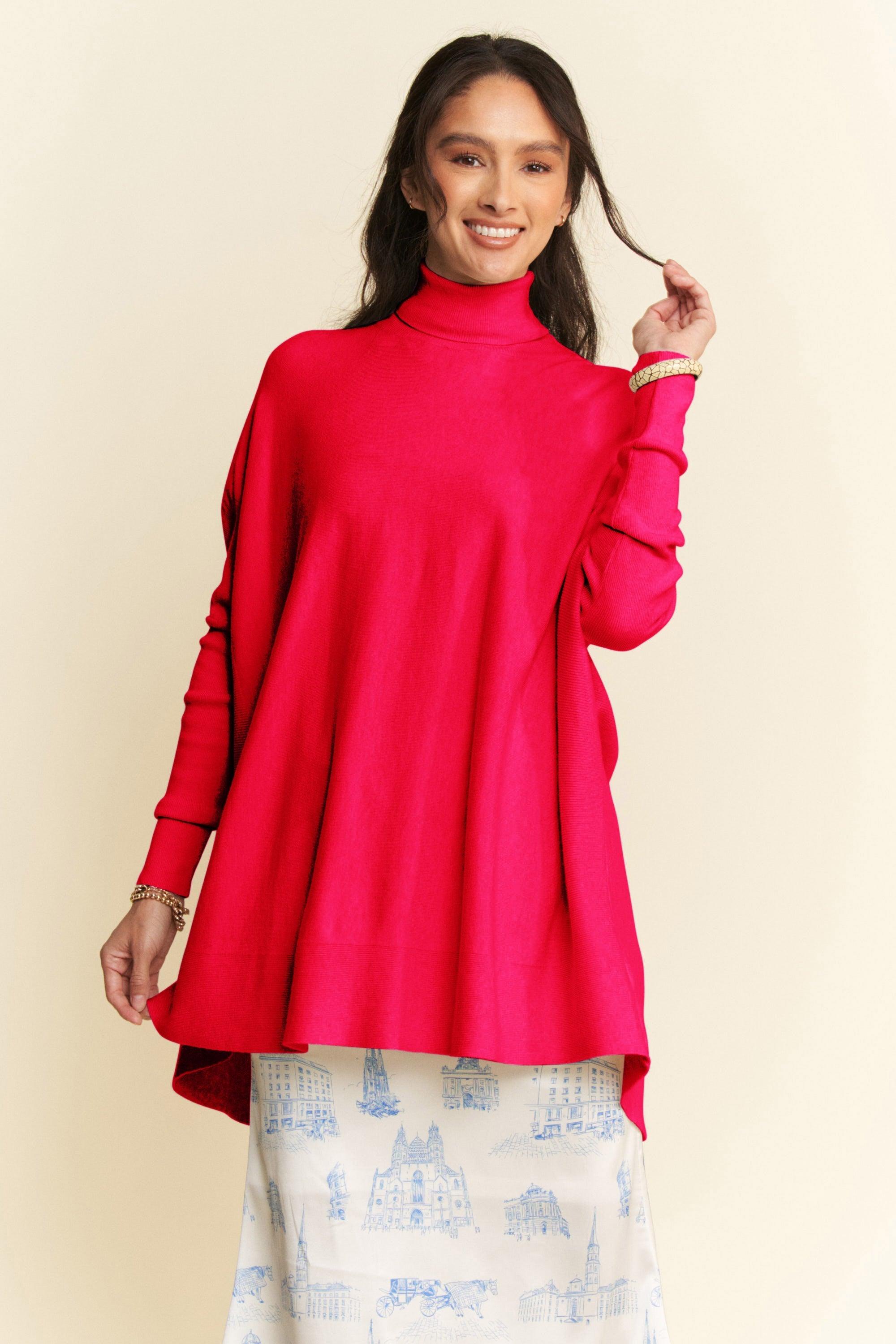 Davi & Dani High-Low Turtleneck Long Sleeve Knit Top Fashion