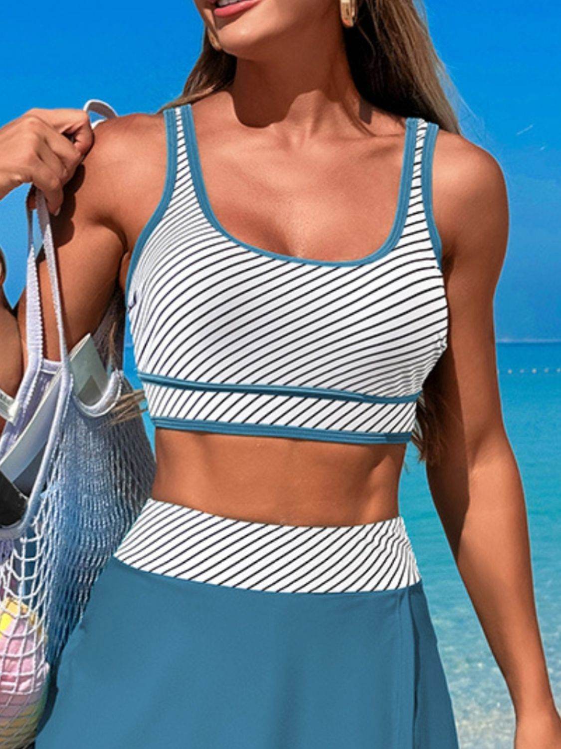 Scoop Neck Top and Skort Swim Set - Selvanelle
