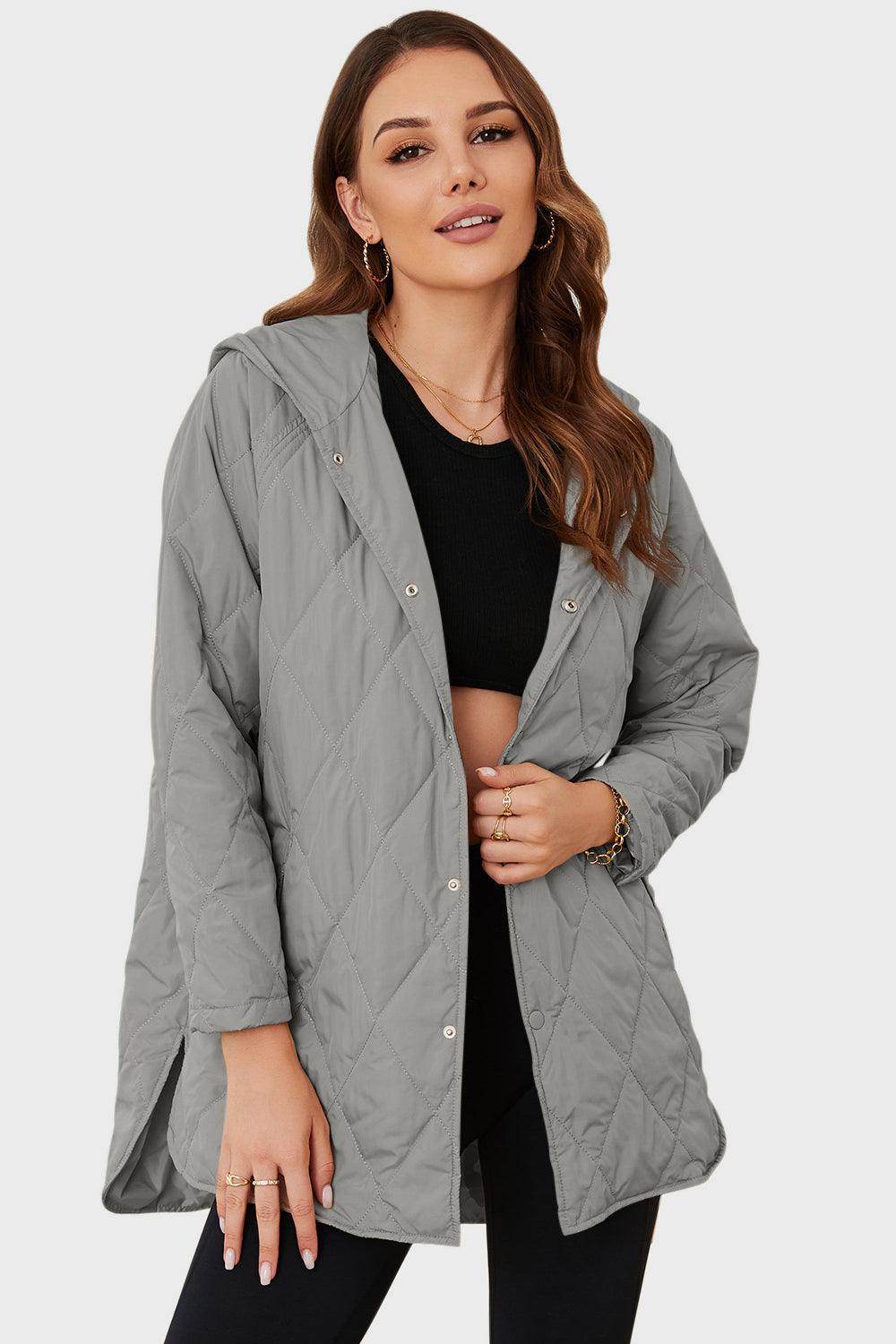 Snap Down Hooded Slit Winter Coat for Stylish Warmth - Selvanelle