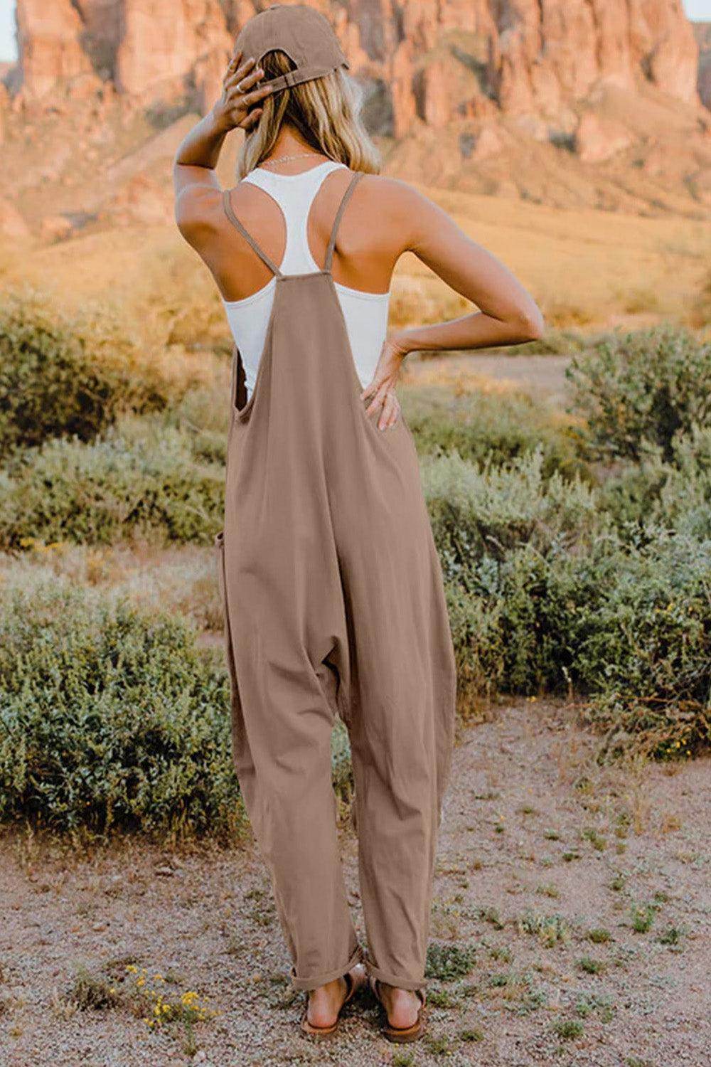 Double Take Full Size V-Neck Sleeveless Jumpsuit with Pockets - Selvanelle