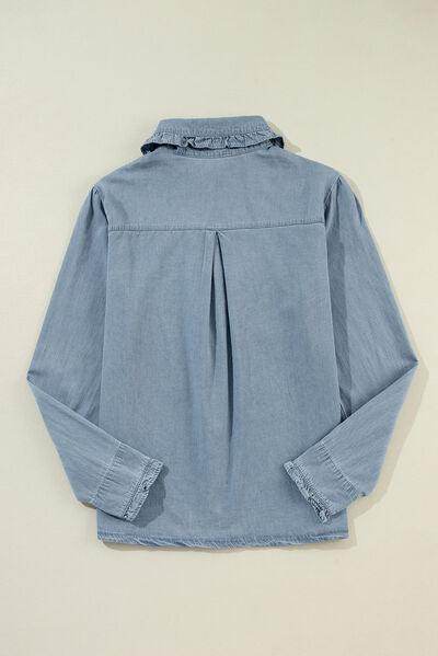 Button Up Long Sleeve Denim Top for Stylish Comfort - Selvanelle