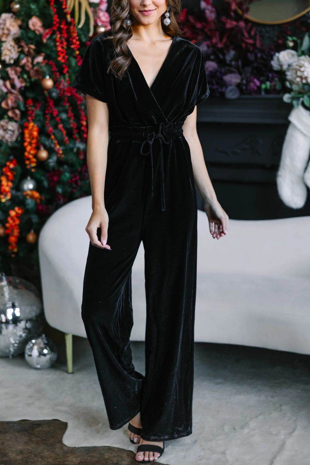 Drawstring Surplice Short Sleeve Jumpsuit - Selvanelle