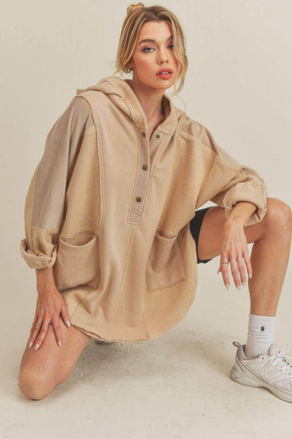 Aemi+Co Slit Half Snap Oversize Hoodie for Casual Style - Selvanelle