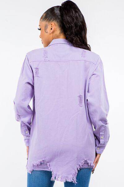American Bazi Frayed Hem Distressed Denim Jacket for Women - Selvanelle