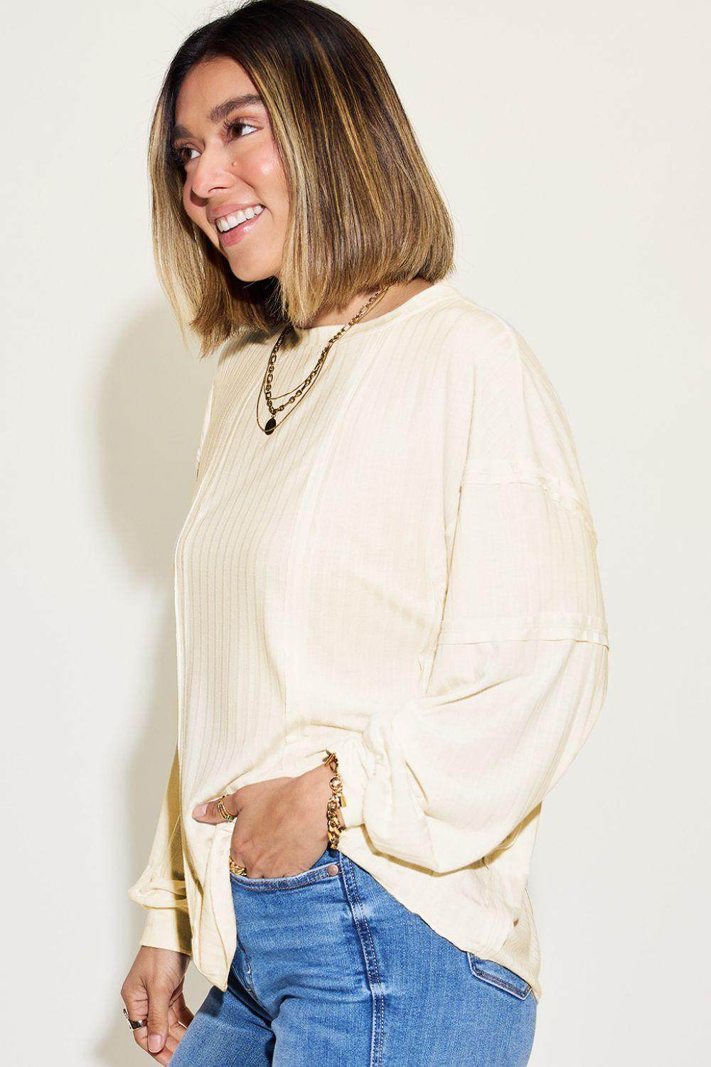 Basic Bae Full Size Ribbed Round Neck Long Sleeve T-Shirt - Selvanelle