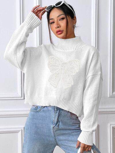Bow Turtleneck Long Sleeve Sweater for Women Fashion - Selvanelle