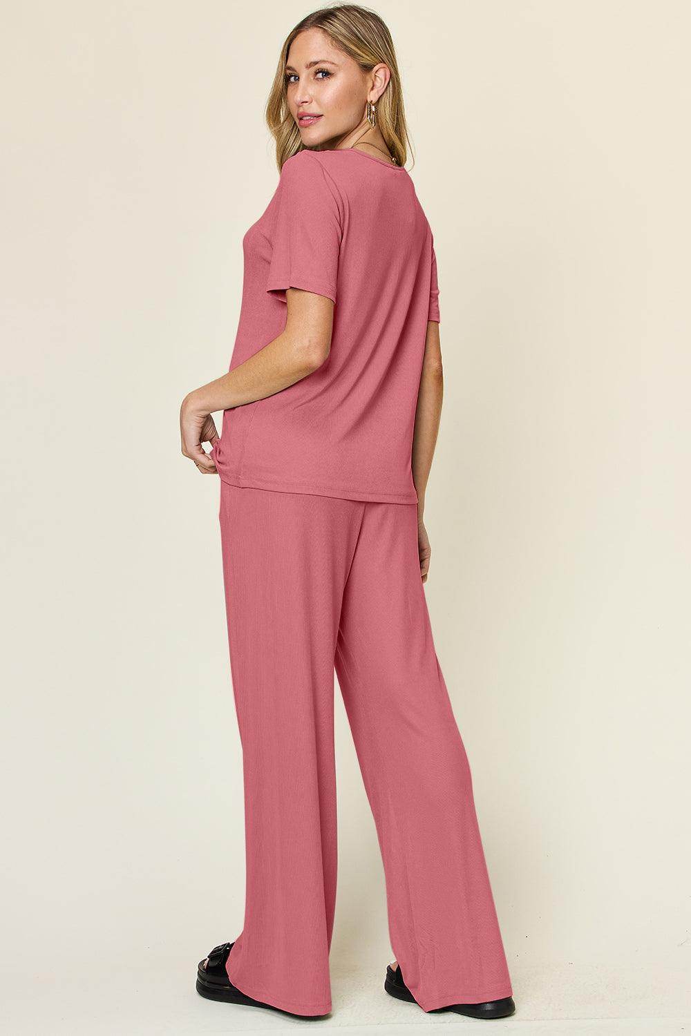 Double Take Full Size Round Neck Short Sleeve T-Shirt Set - Selvanelle