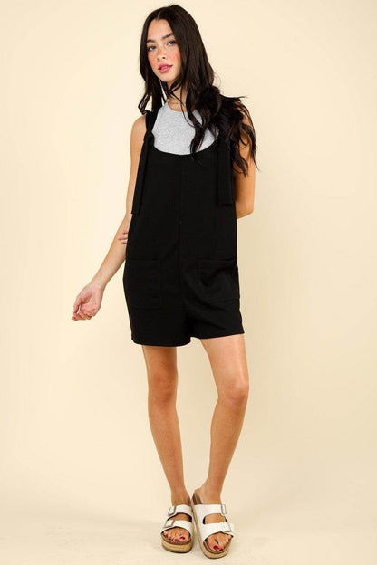 Very J Tie Shoulder Front Pocket Romper for Women - Selvanelle