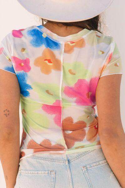 Printed Round Neck Short Sleeve Blouse for Women Fashion - Selvanelle