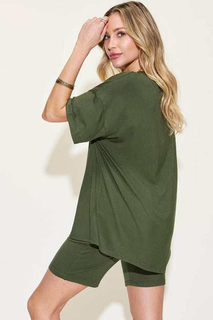 Basic Bae Full Size V-Neck Drop Shoulder T-Shirt Set - Selvanelle