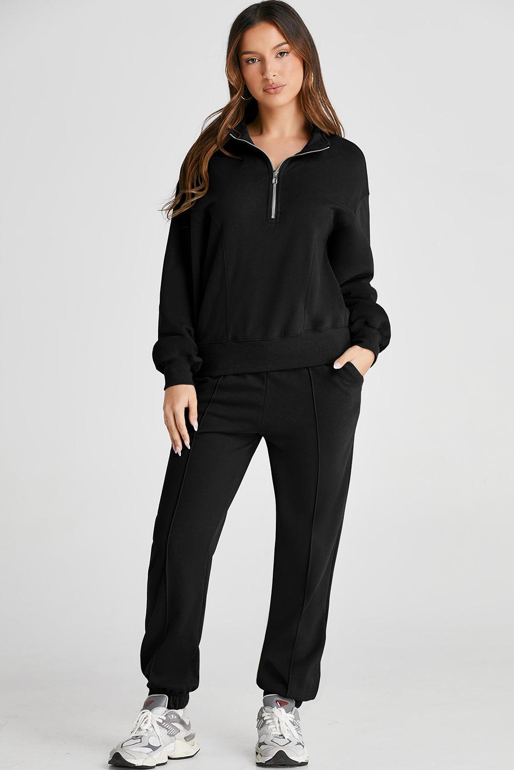 Half Zip Long Sleeve Top and Joggers Active Set Women